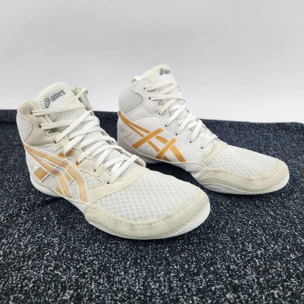 ASICS SNAPDOWN 4 (GS) 'WHITE PURE GOLD' WRESTLING SHOES SZ 4.5